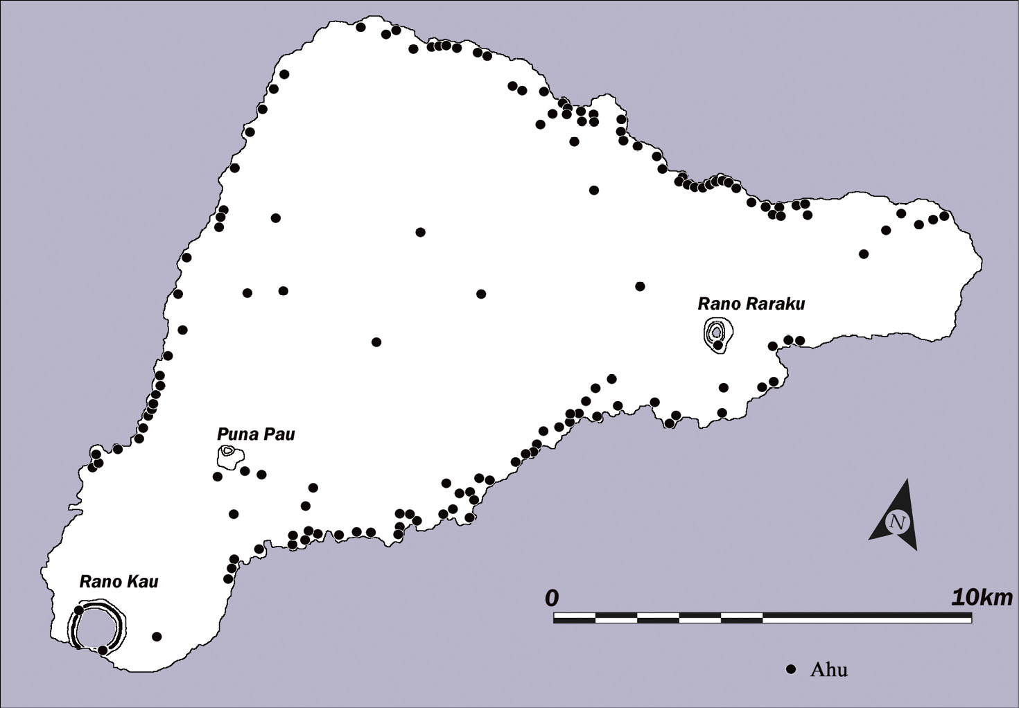 ABOVE Numerous ahu were constructed around the Rapa Nui coastline, almost wrapping the island. Many of those with standing moai were positioned in small bays and inlets, which are ideal places for launching canoes.