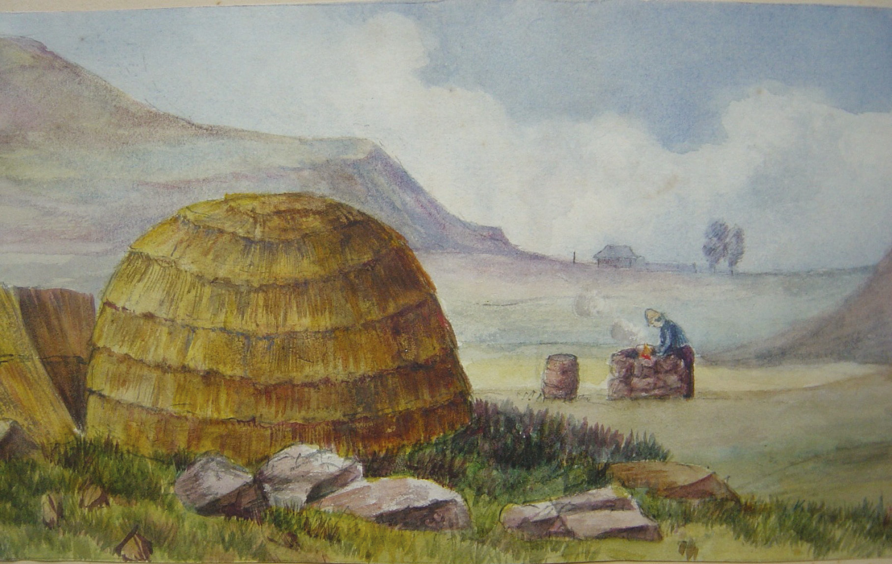 above This painting by Wells herself was titled ‘Our Mess Hut at Rorke’s Drift’.