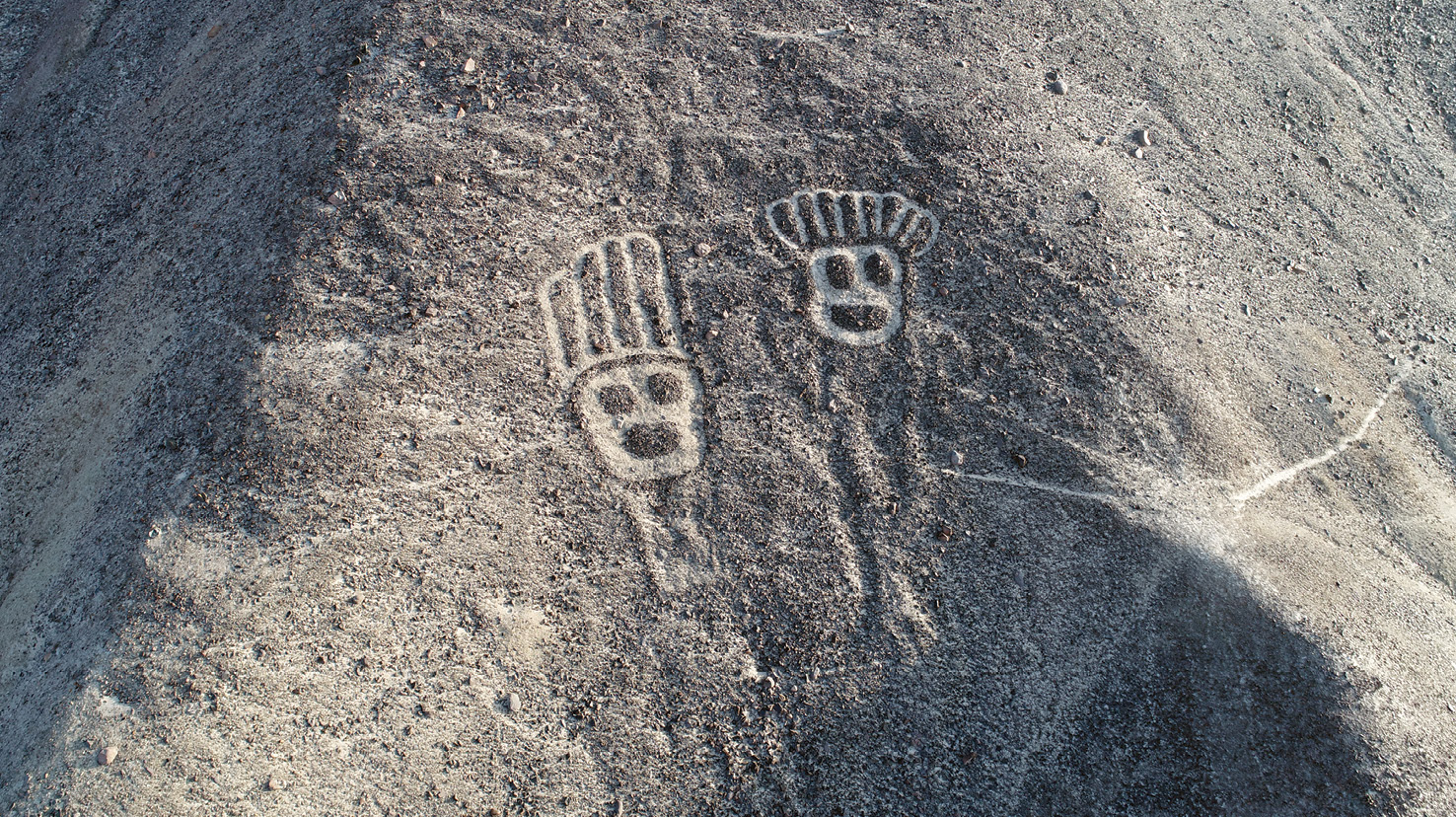 below These two examples of Palpa figures discovered during the recent drone survey show a clear difference from the Nasca lines and a focus on human heads.