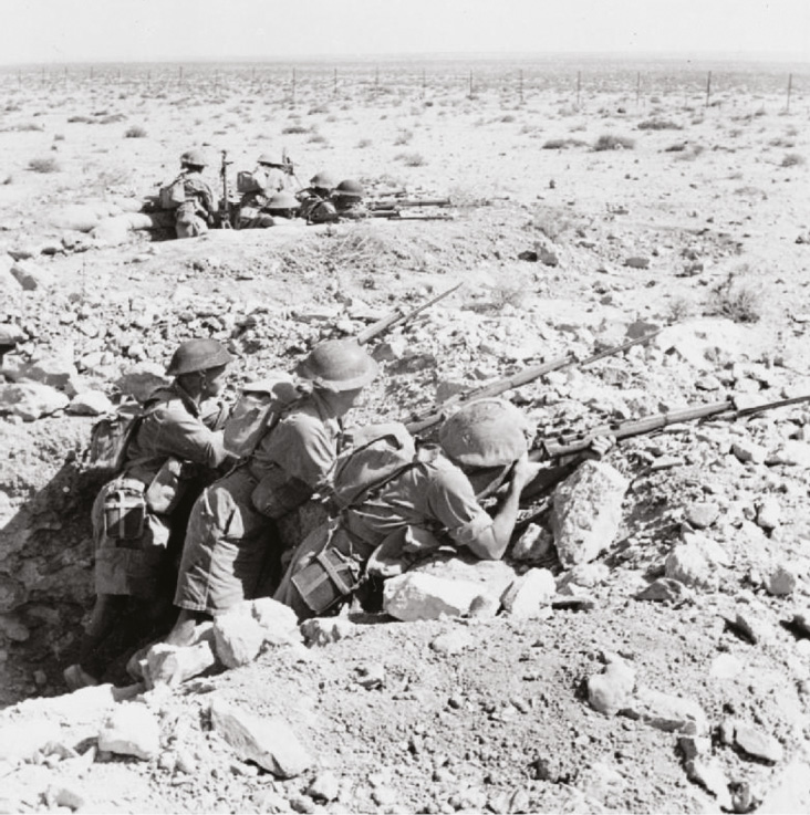 Australians in foxholes on the Tobruk perimeter [below LEFT] and British Matilda tanks on the move nearby [below RIGHT]. The ding-dong desert war was finally ended by Montgomery’s victory at El Alamein in November 1942. But he was just the lucky one the right man at the right moment for all he did was to act on the plan of his sacked predecessor.