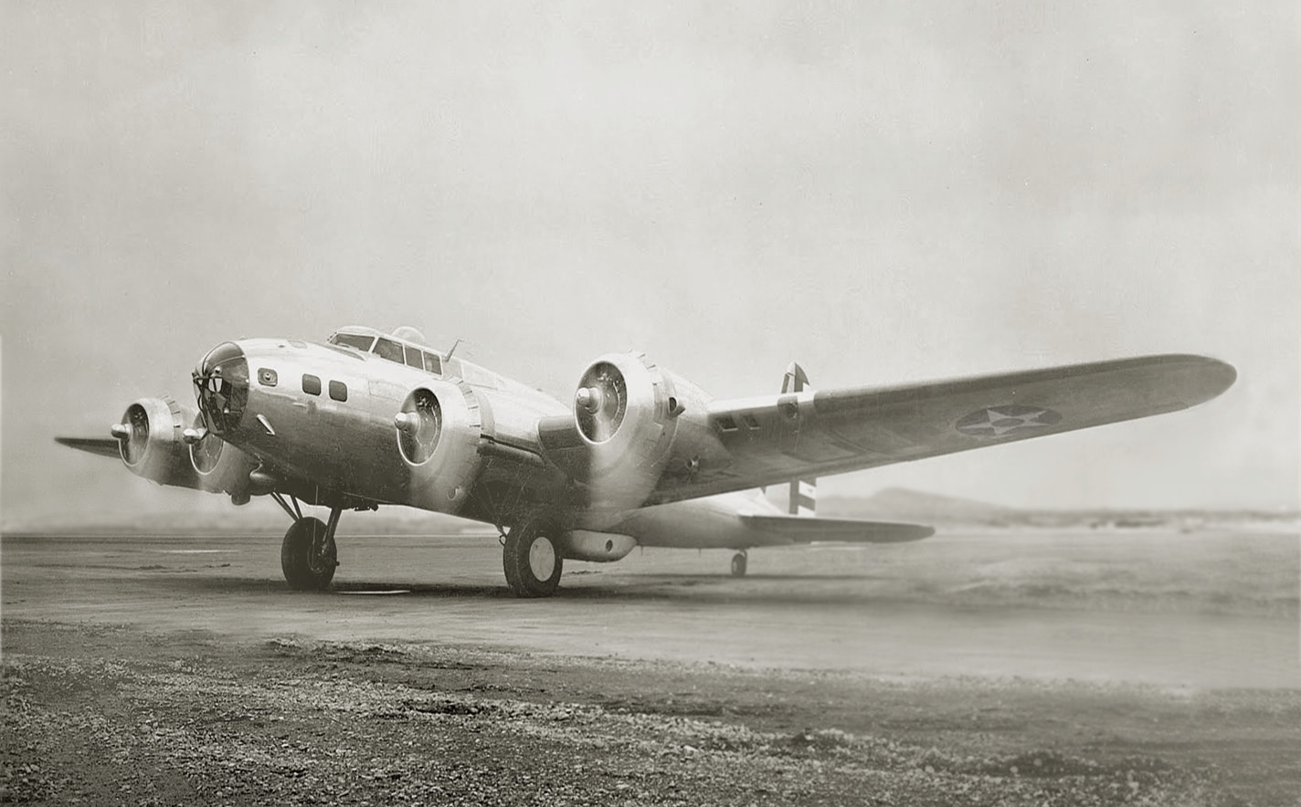 below A B-17 ‘Flying Fortress’. In order to accommodate these gigantic bombers, the airfield runways had to be extended, further stripping the vegetation that held the dune sand in check.