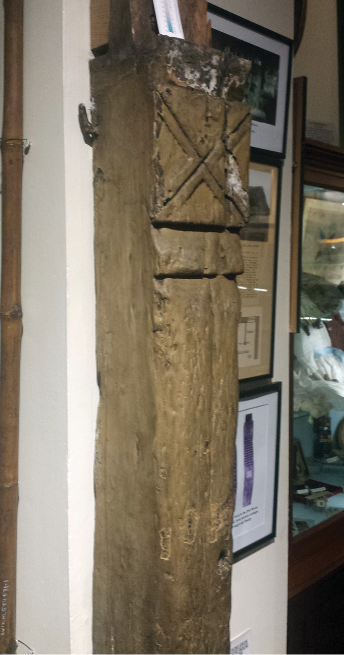 above This ‘witch post’, from Egton in Yorkshire, is marked with an ‘X’ and was intended to stop witches entering the house via the fireplace.