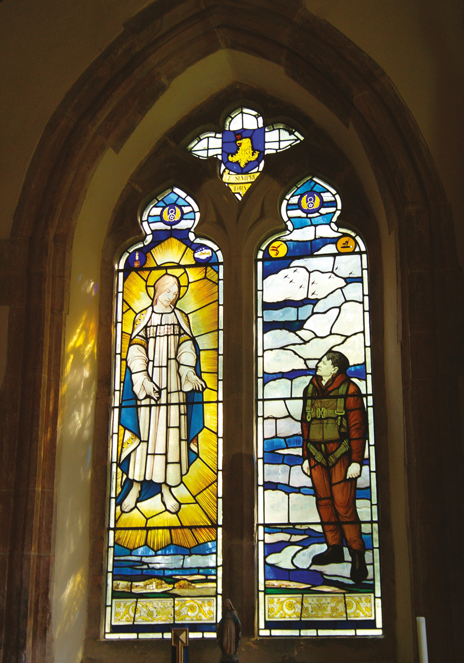 The stained-glass window dedicated to the 96th Bomb Group, St Andrew’s Church, Quidenham.