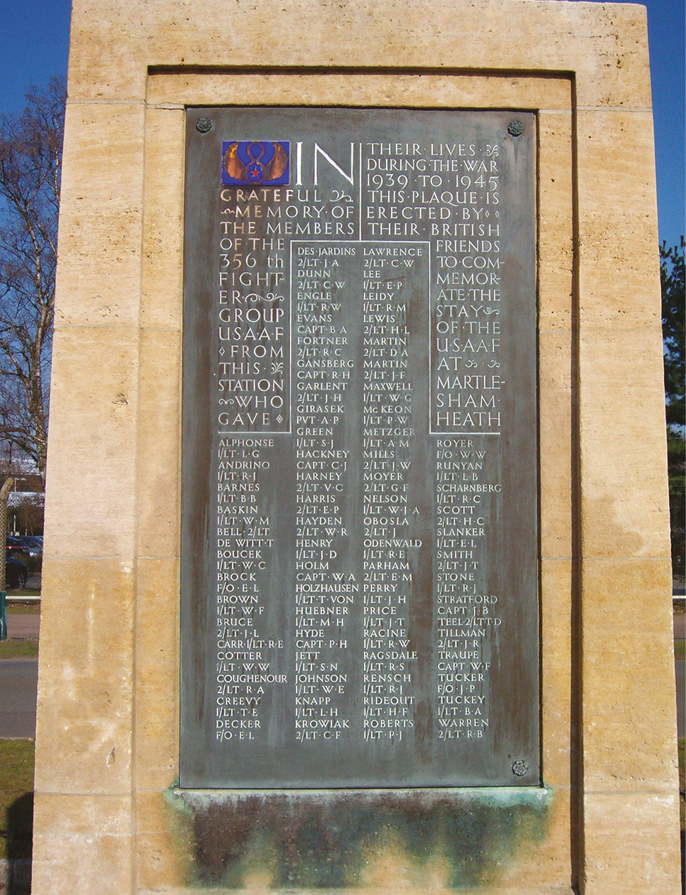 The memorial to the 356th Fighter Group, Martlesham Heath.
