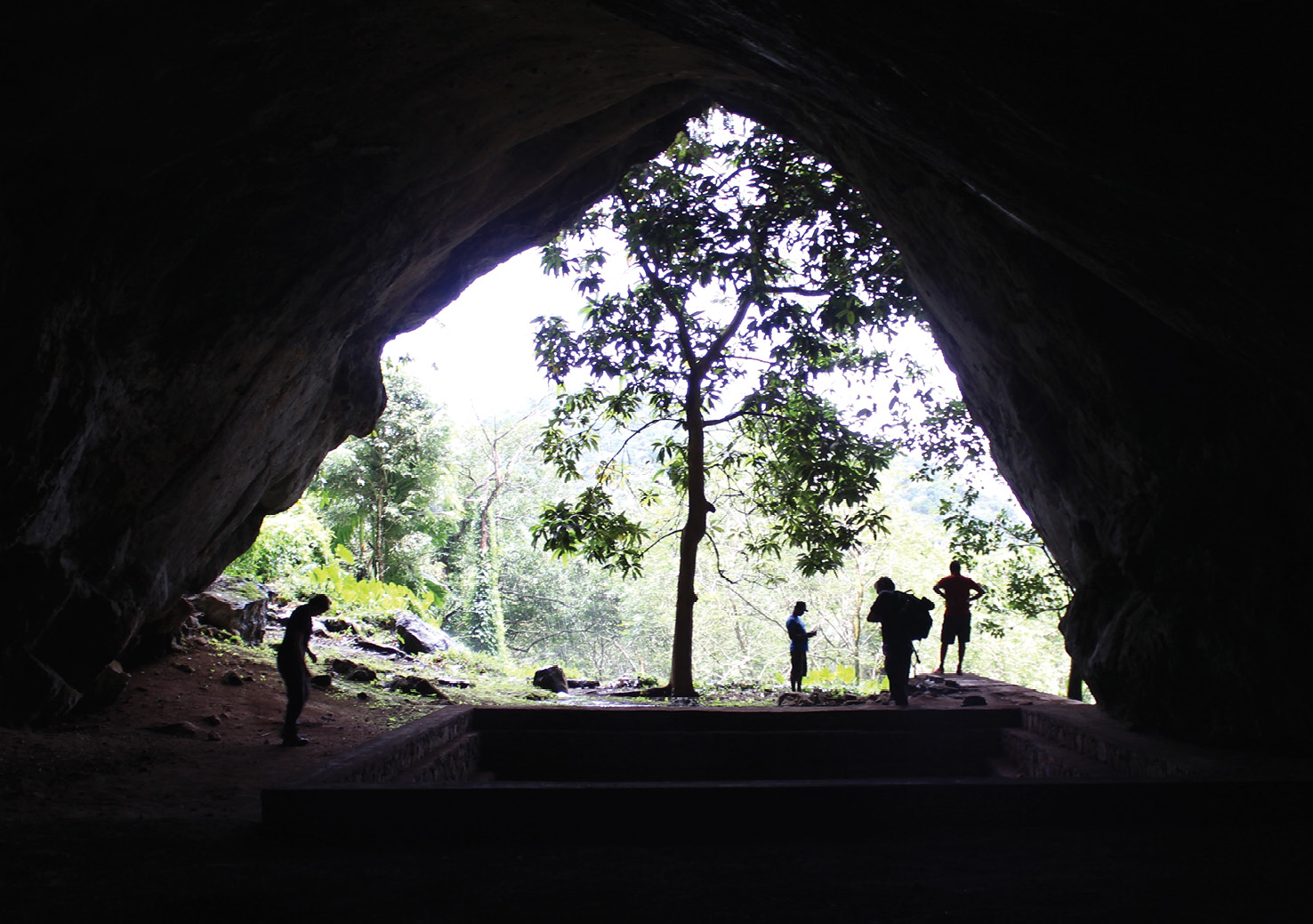 ABOVE The view from the mouth of Batadomba-lena cave in Sri Lanka. Early human fossils dating back to about 38,000-36,000 years ago have been found here. Material from the cave suggests that these humans were enjoying meals that included primates, mouse deer, giant squirrel, mongoose, nuts, and starchy plants.