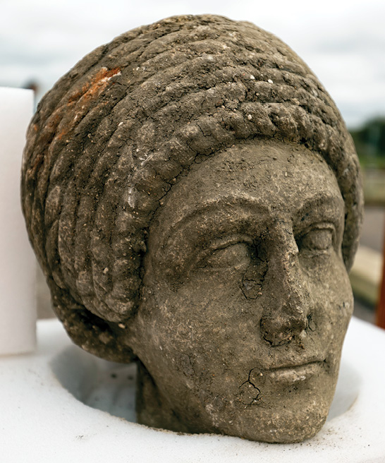 far left Head of one of the three busts found at what is thought to be a Roman mausoleum on the site of St Mary’s Old Church, Stoke Mandeville.