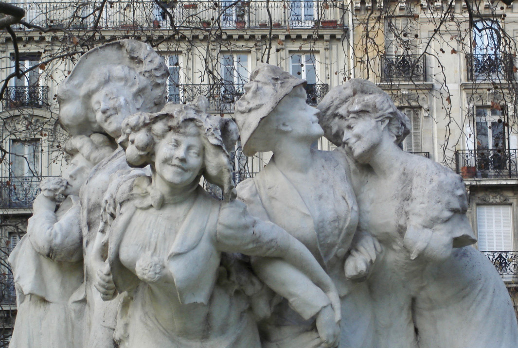 LEFT Julien Lorieux’s 1908 sculpture La Sainte Catherine depicts a lively cluster of ‘Catherinettes’ in Paris’ Square Montholon.
