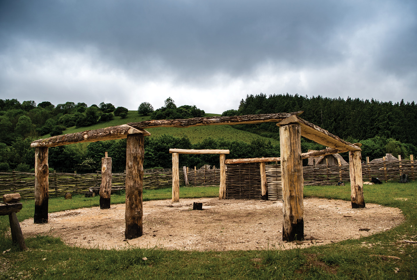 below The roundhouse rises: lintels have been put in place to form a frame that would support the structure’s walls.