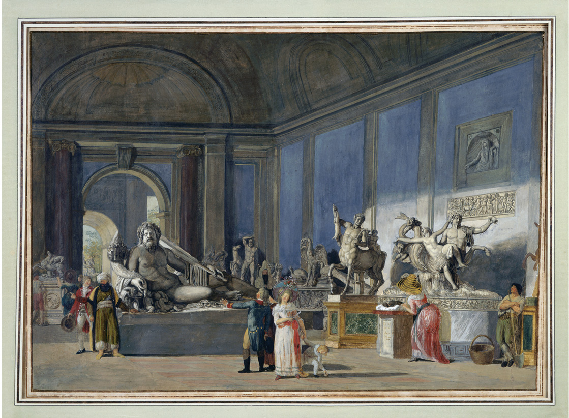 Right Jacques-Henri Sablet, View of the Hall of Animals in the Vatican Museums. Tempera on paper, 1786-1792. Size: 52cm x 76cm