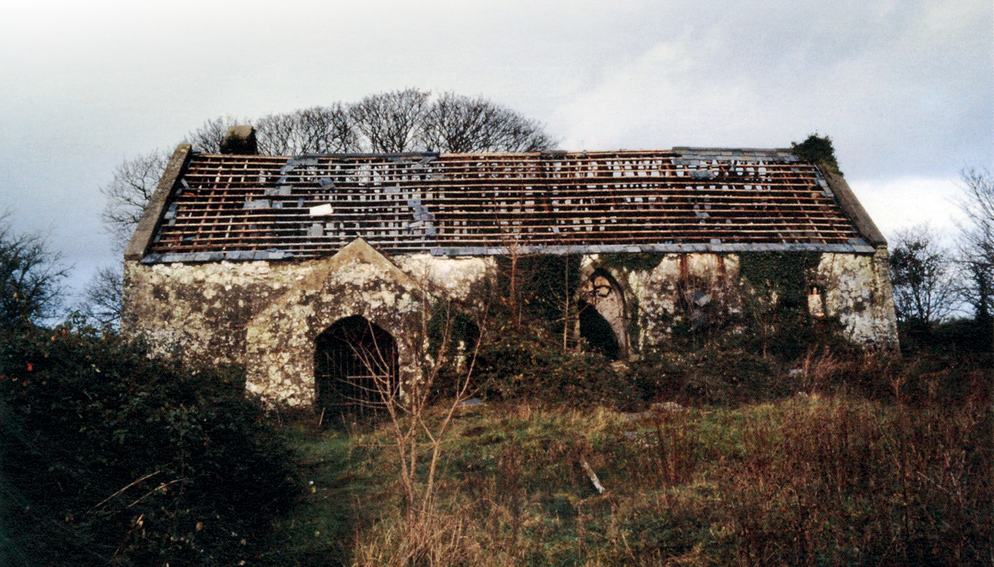 right St Teilo’s church, Llandeilo Talybont, Swansea, as it was in 1980: given its state of dereliction, it is a miracle that the medieval wall paintings survived to be rescued by teams from the Cardiff University Department of Archaeology & Conservation and Amgueddfa Cymru National Museum Wales.