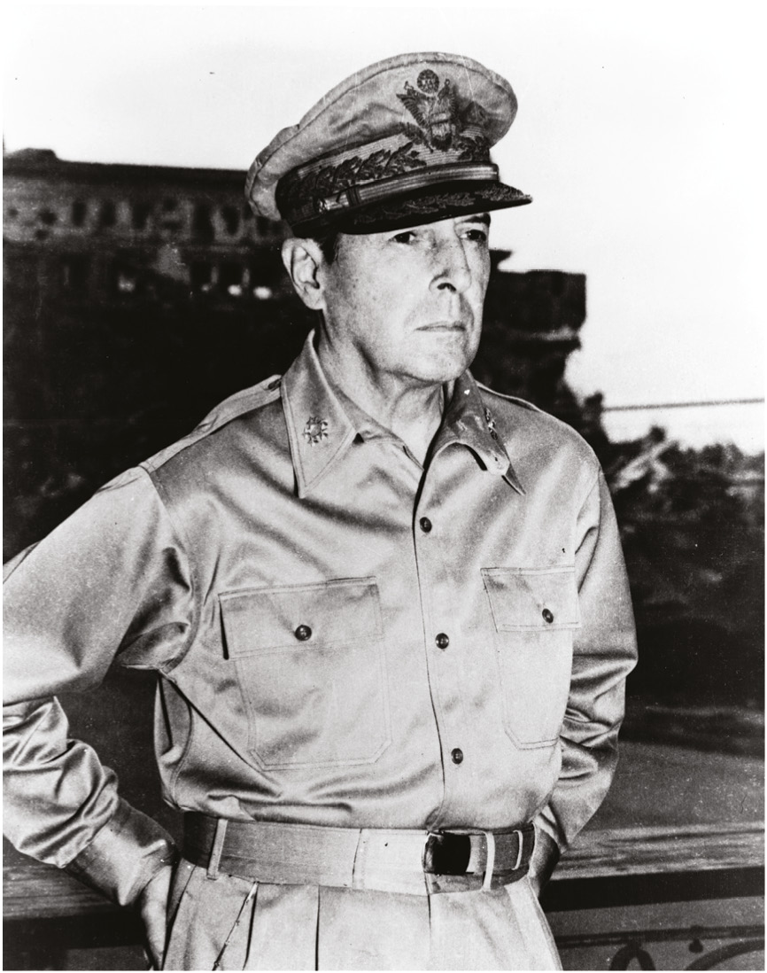 ABOVE General Douglas MacArthur (1880-1964), the leading US general in the Far East during the Second World War. MacArthur was commander-in-chief in the Philippines in 1941-1942, in New Guinea in 1943, and again in the Philippines in 1944-1945.
