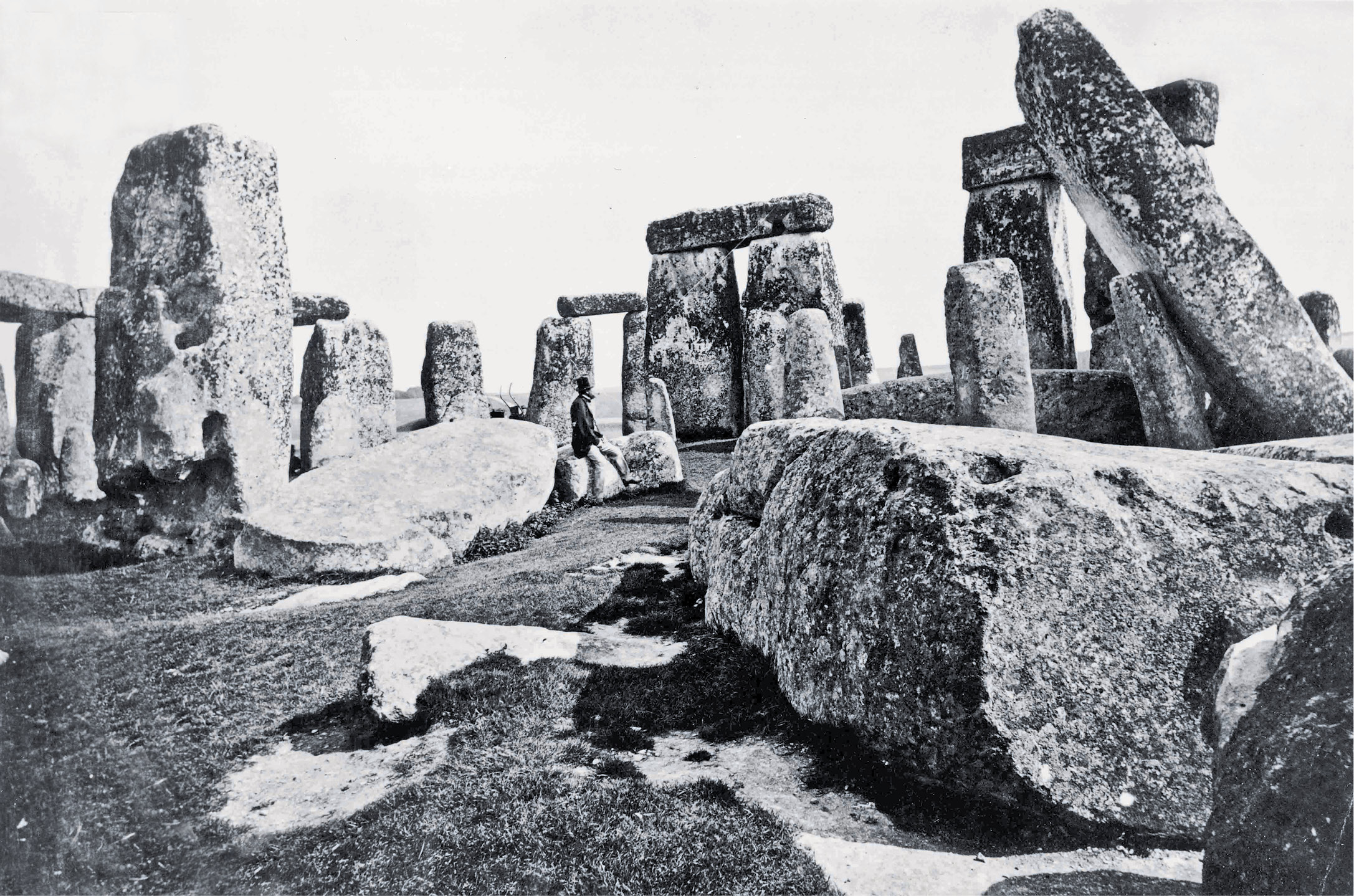 above The Stonehenge that visitors saw in the late 19th century (this photograph, attributed to J L Lovibond, dates from c.1885), just before health and safety concerns saw first the erection of timber scaffolding to support the leaning stones, and then a series of questionable attempts to return the stones to their ‘original’ positions.