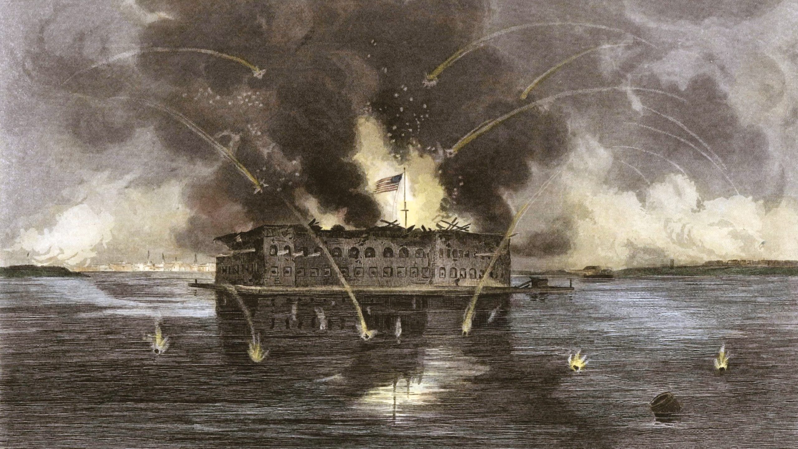 BELOW Fort Sumter under bombardment. Despite the firepower of the Union fleet, casualties and damage were minimal.