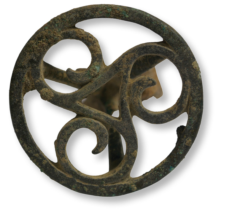 RIGHT This ornate object (43mm in diameter) is a fob dangler, thought to have formed part of a horse harness.