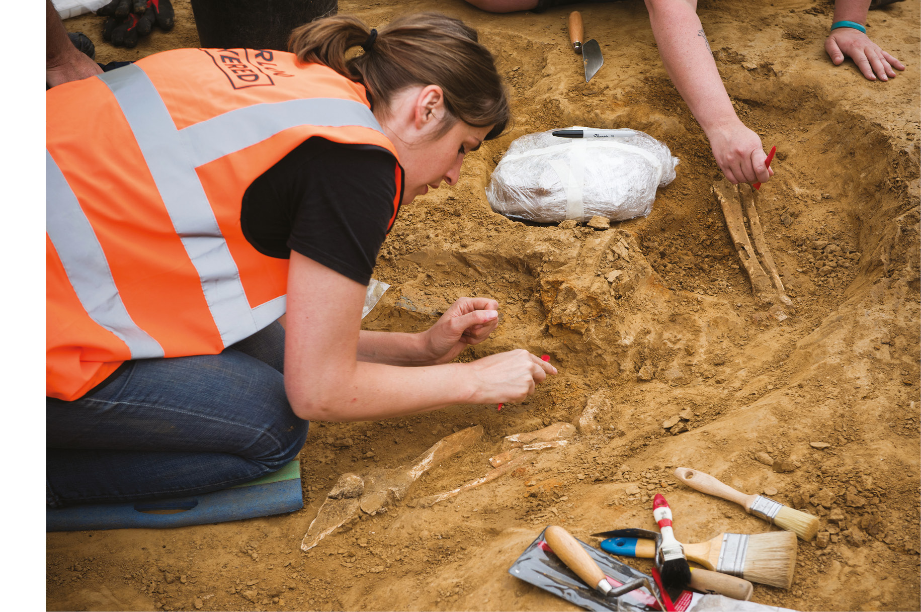 ABOVE Belgian archaeologists from Service Public de Wallonie (SPW) excavating human remains at Mont-Saint-Jean.