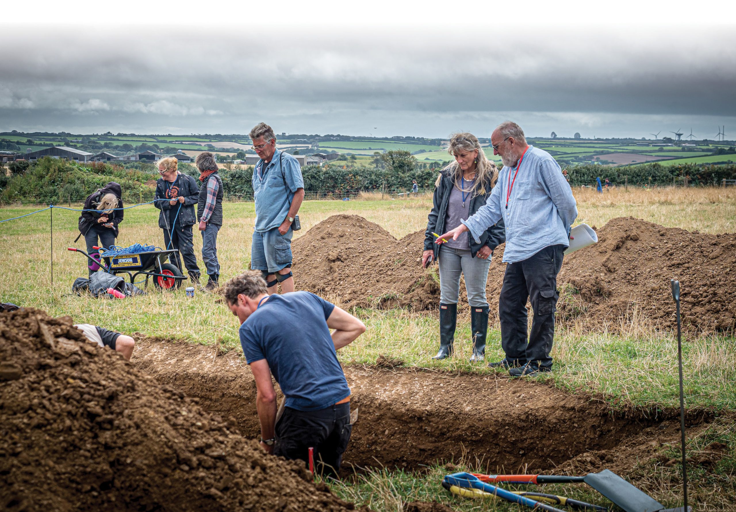 opposite Time Team stalwarts Carenza Lewis and John Gater examine a trench at Boden in Cornwall, where the Team have been investigating an Iron Age fogou.