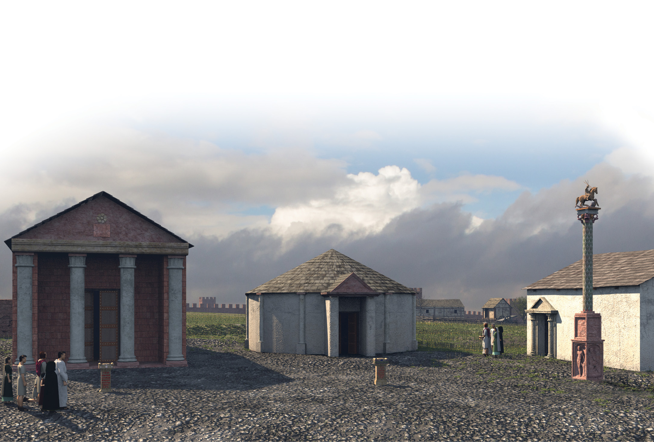 below This artistic reconstruction of the Maryport temples was created by Julian Baum, Take 27 Ltd, for the Roman Temples Project, Maryport.