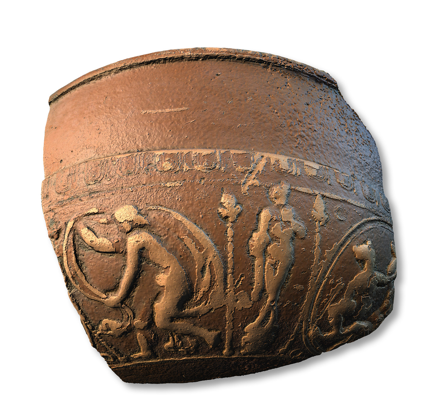 above & right This pristine sherd of Samian ware was found at Boden before Time Team’s dig; other examples of this pottery, as well as plentiful box-flue tiles from hypocausts, were recovered from the villa site at Broughton.