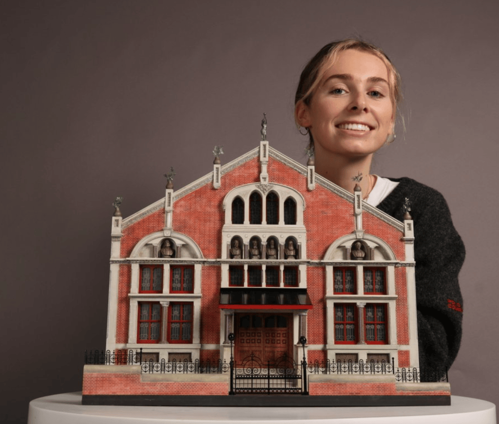 Isabella Gilding, a model-maker who recreated Croydon’s Stanley Halls in miniature. Image: HOLT.