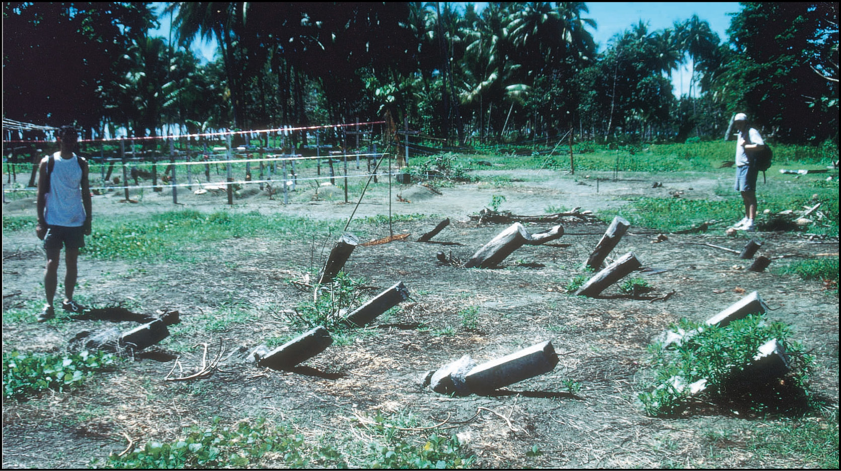 Below. All that remains of the church at Wairapu, Papua New Guinea, destroyed by 17 metre high tsunami waves in July 1998. Sheets of sand deposited by the tsunami can be seen obscuring the vegetation.