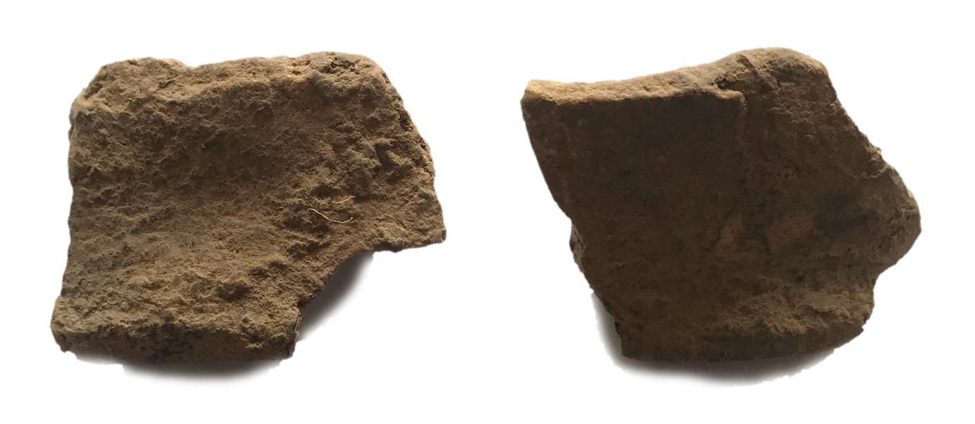 right Fragments of a distinctive clay artefact known as an incense cup such objects are usually found in early Bronze Age contexts, and are often associated with burials.