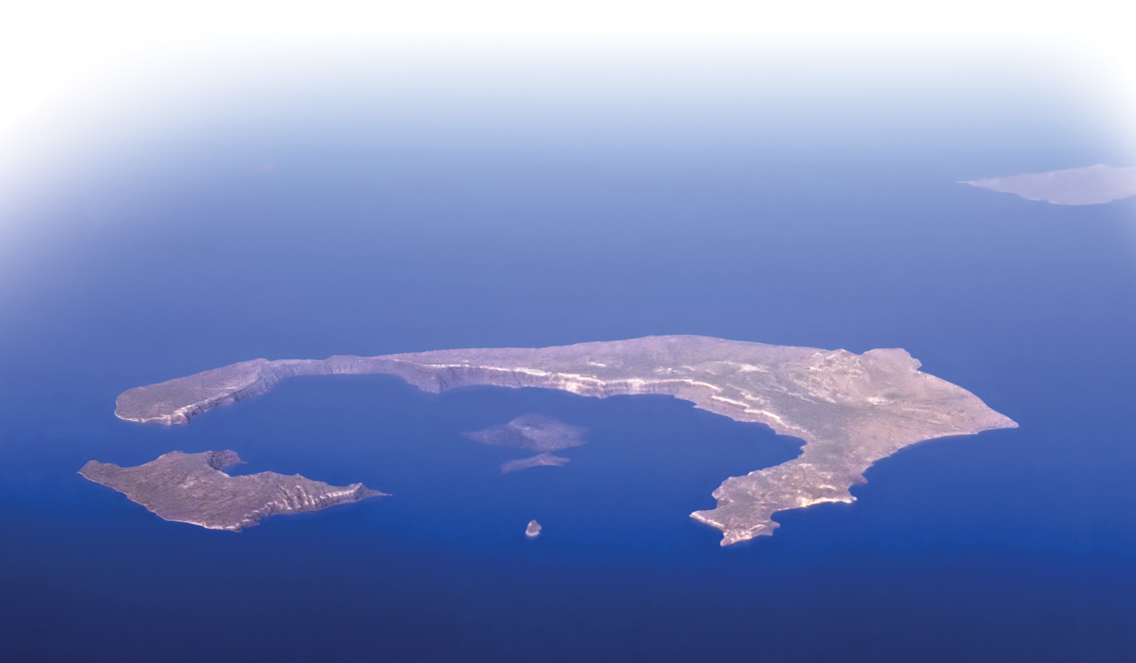 below An aerial view of Santorini (ancient Thera) showing the islands around the volcanic crater.