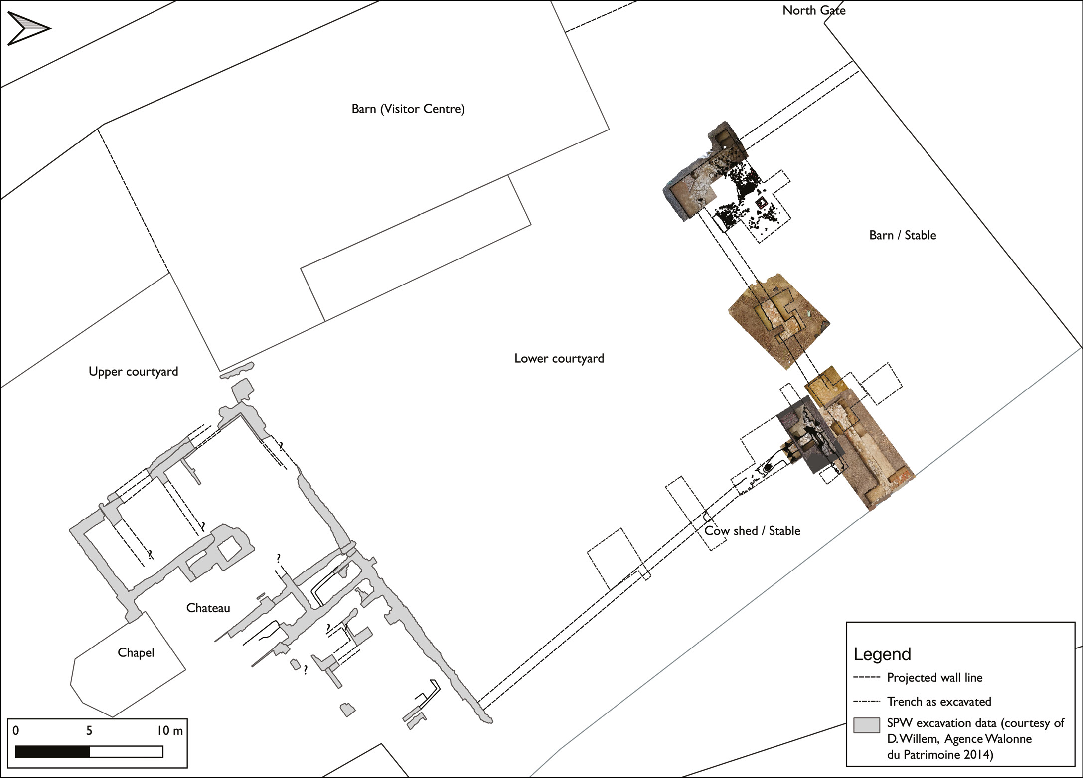 ABOVE A general site plan showing the footprint of the chateau and the location of trenches opened by Waterloo Uncovered between 2016 and 2019.