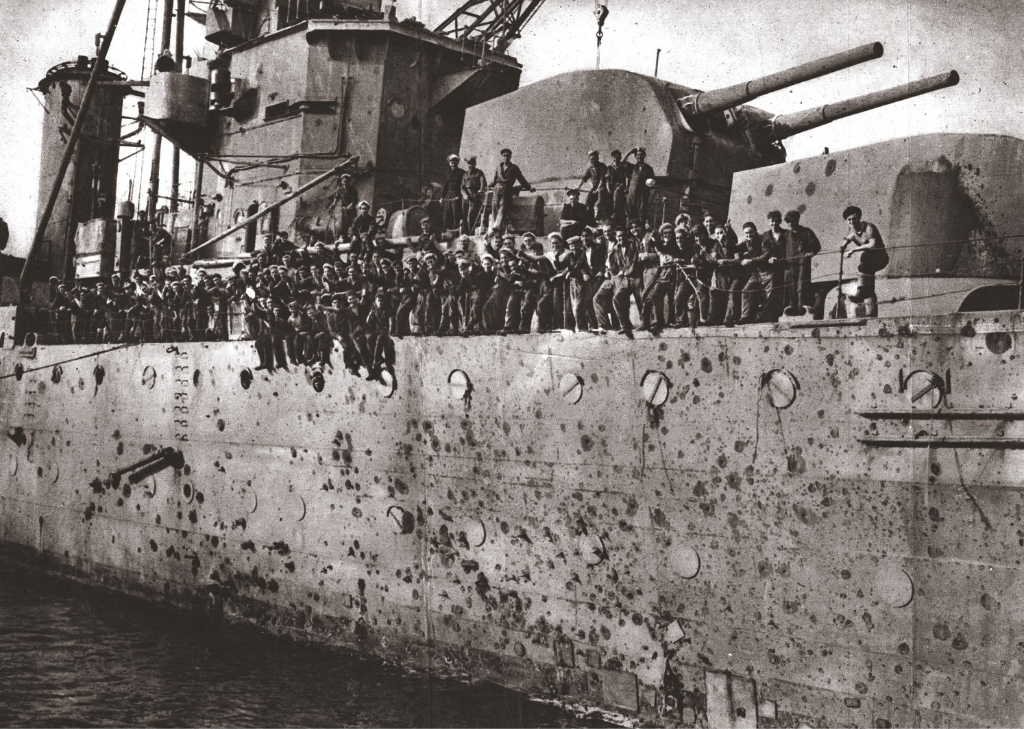 RIGHT HMS Penelope was damaged by Stuka attack during the Dodecanese campaign. She is pictured here in June 1942, riddled with holes from an earlier attack.