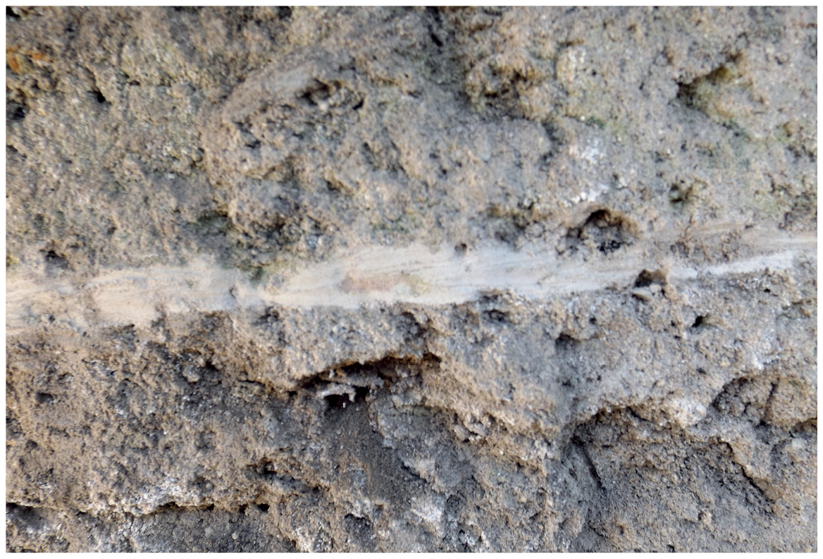 right A key discovery was an ash layer up to 2cm thick. Here we see Vasıf with the ash layer running through the section behind him, and a detail of the ash layer (below).