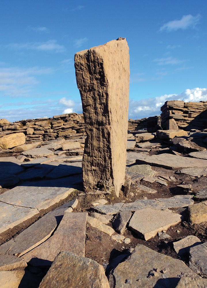 left The site’s communal buildings cluster around a distinctive decorated standing stone. below Structure 10, shown at the top of this image (behind Structure 8), was erected in c.2900 BC the last major building to be constructed at the Ness.