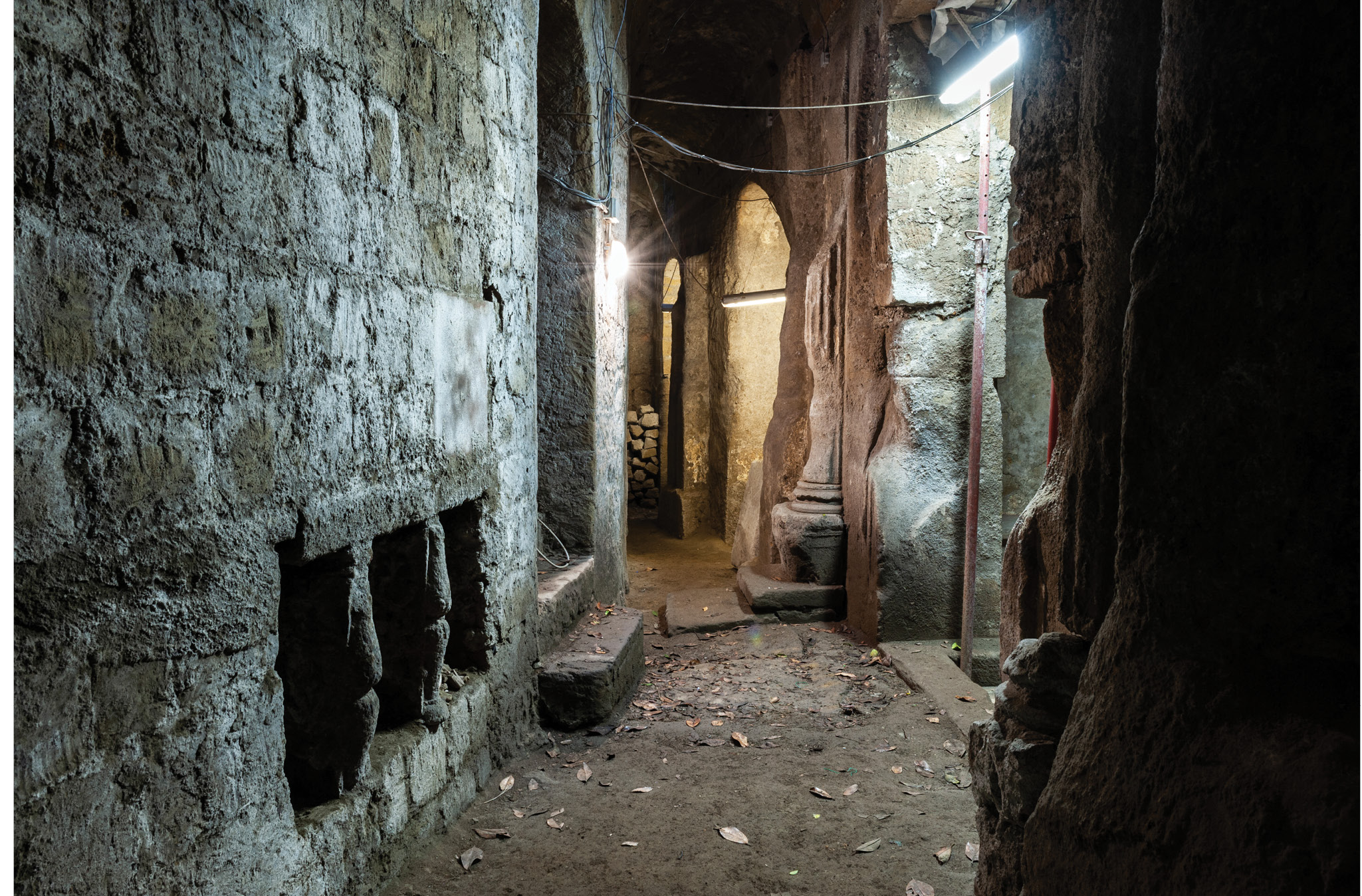 above Underground corridors at the Ipogeo dei Cristallini site.