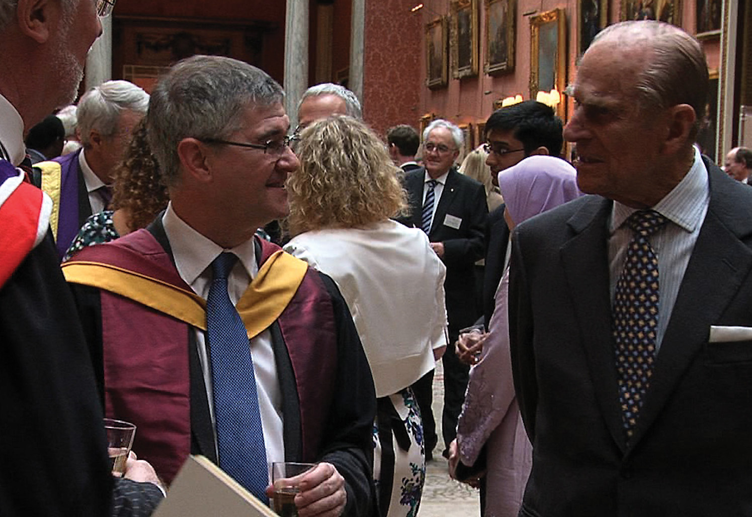 BELOW The University of York’s Julian Richards meets Prince Philip at the Queen’s Anniversary