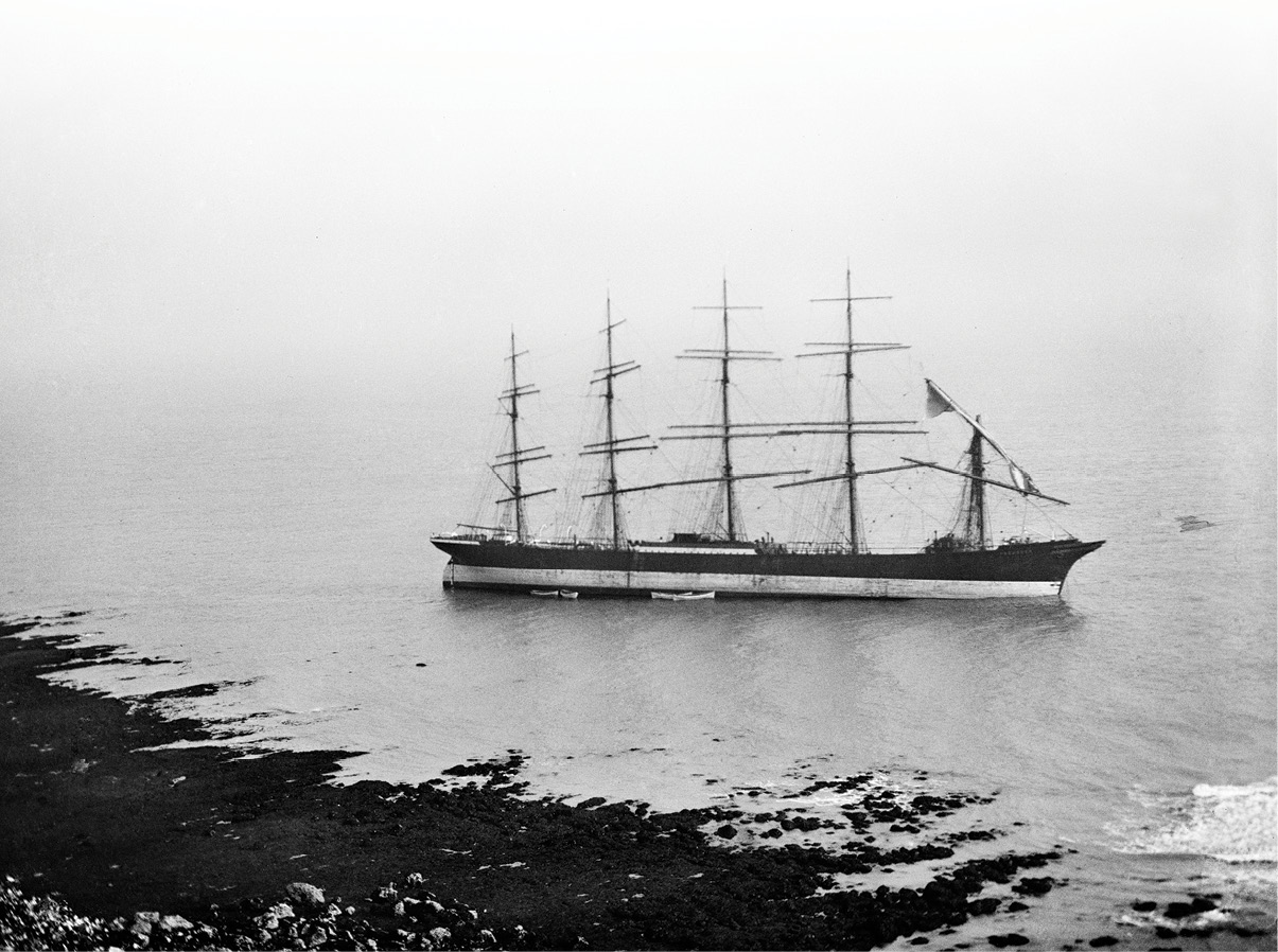 above At first glance the Preussen once the largest sailing vessel in the world appears to be moored in calm waters in this 1910 photograph. In fact, she has become stranded, with her foremast broken, and is listing to port. The small boats alongside the ship are probably salvage vessels. More recently MSC Napoli (above right) was beached off the Dorset coast, causing controversy as crowds scrambled to recover her cargo.