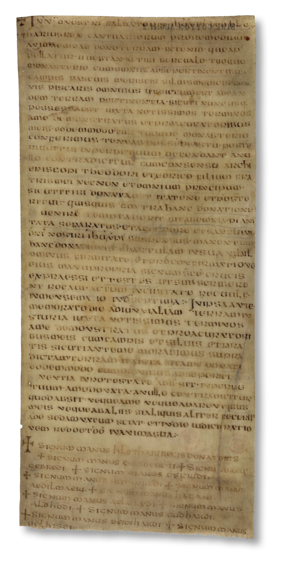 right The earliest English charter surviving in its original form: this document dates from the reign of Hlothhere of Kent (AD 673-685).