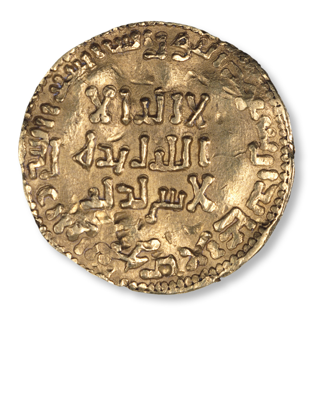 left Although issued by the Mercian king Offa, a Christian, this coin is a copy of a gold dinar, complete with Islamic text.
