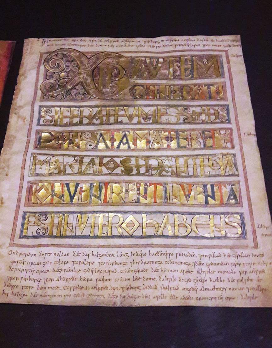 right This ornate gospel book bears annotations recording that it was ransomed from the Vikings in the 9th century.