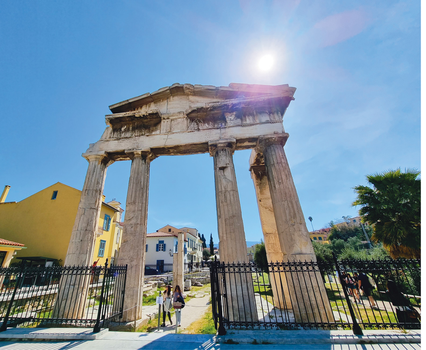 ABOVE The monumental west gate of Athens’ Roman forum bears inscriptions dedicating it to the city’s patron goddess, and acknowledging donations from Julius Caesar and Augustus that funded its construction.