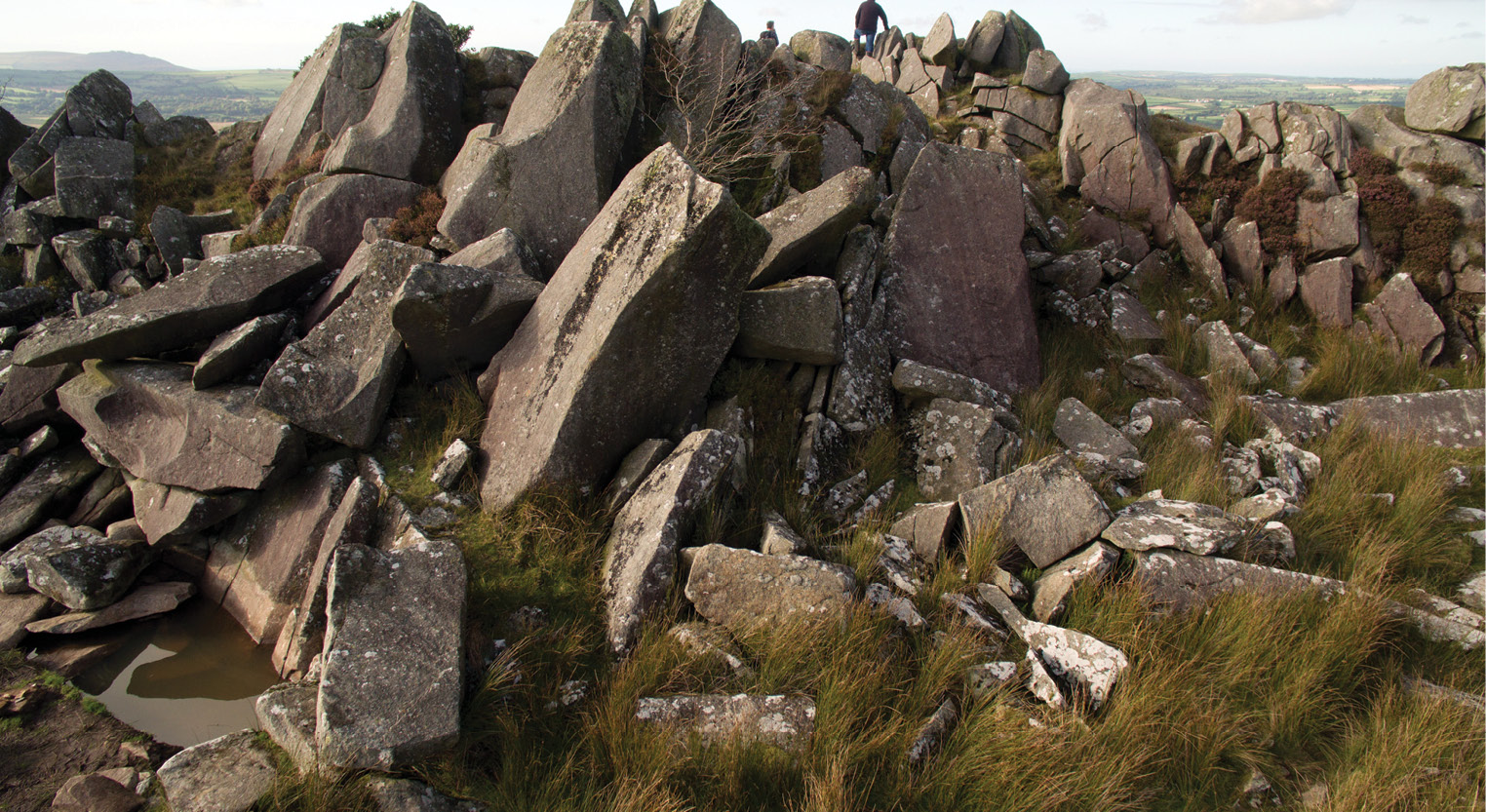 below & left The spotted dolerite outcrop at Carn Goedog is thought to be the main source for the Stonehenge bluestones. Here, natural pillars of rock would have been easy to harvest and turn