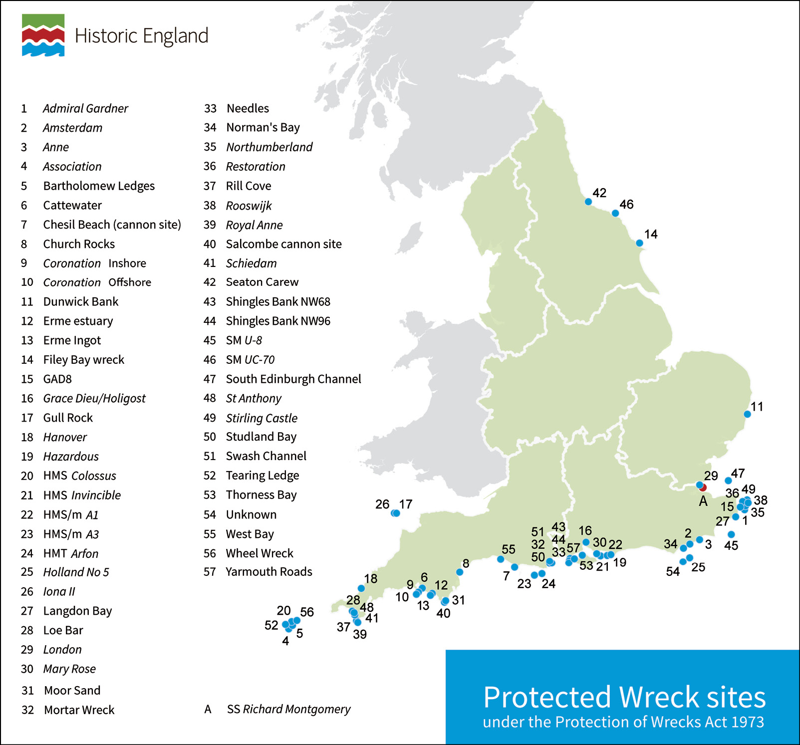 below There are currently 57 protected wreck sites in English waters.