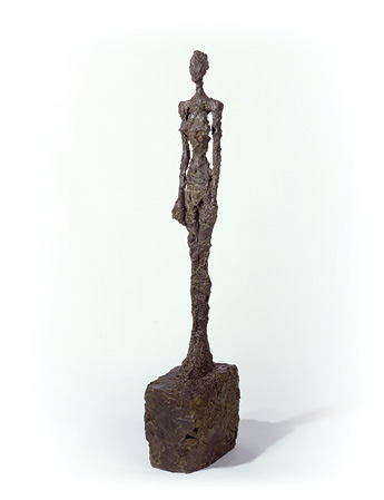 opposite left Alberto Giacometti, Standing Woman. Bronze, 1958-59. Size: 130.7 x 20 x 34.5cm opposite right David Hockney, Egyptian Head Disappearing into Descending Clouds. Oil on canvas, 1961.Size: 61.2 x 52.5cm