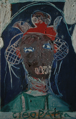 below Chris Ofili, Cleopatra. Oil on canvas, 1992. Size: 70 x 45cm