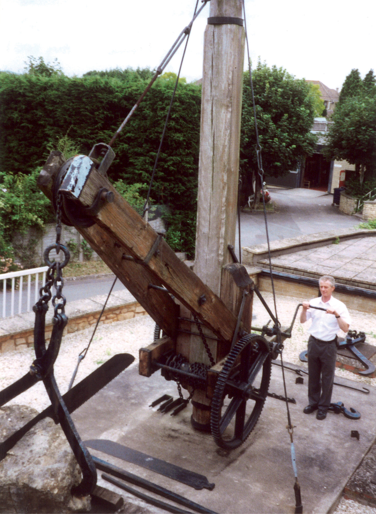 Tools of the trade: a quarry crane (left) from Union quarry at Odd Down, and (above) grooves left by the cables that hauled stone to the surface.