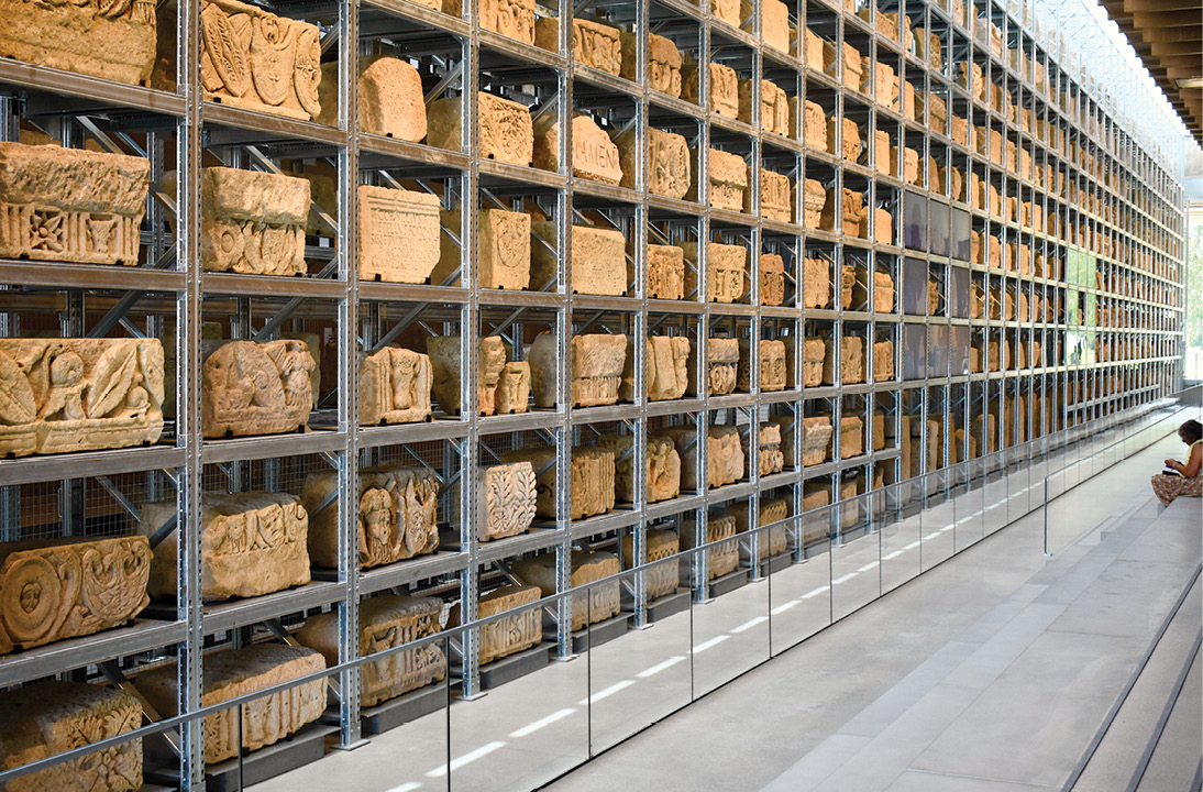 below left Reliefs from the demolished city walls in their new museum arrangement: the ‘wall of stone’. below Stare of stone: Medusa head, probably from a tomb, one of 760 items in the ‘wall of stone’.