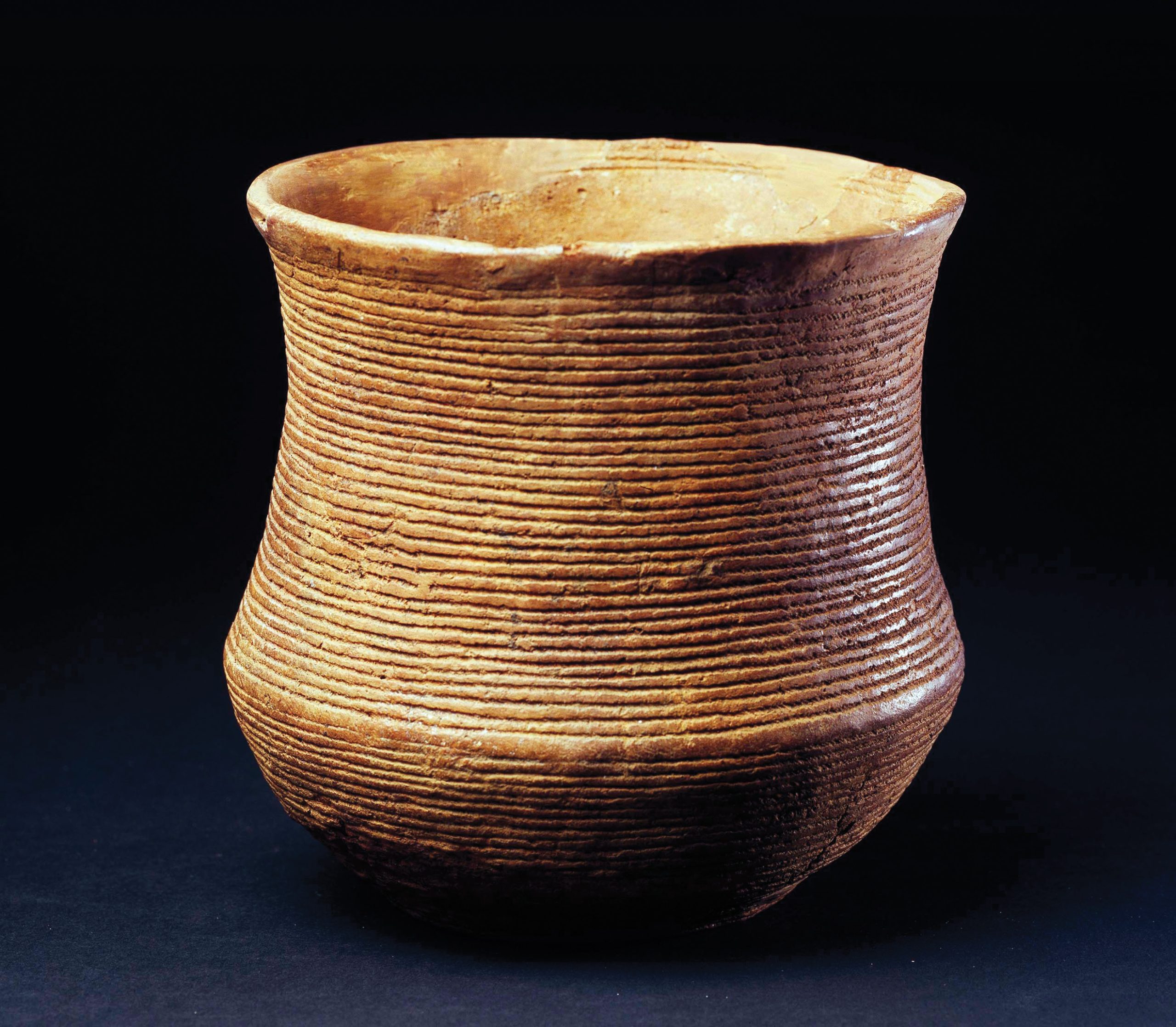 right The Bell Beaker Complex was an immensely popular cultural phenomenon that swept through Europe and Britain in the middle of the 3rd millennium BC. It is characterised by its ‘beaker’-shaped vessels, which show regional variation in both manufacture and design. This is an example of a vessel in the ‘All-Over-Corded’ style, common in central Europe and Britain.