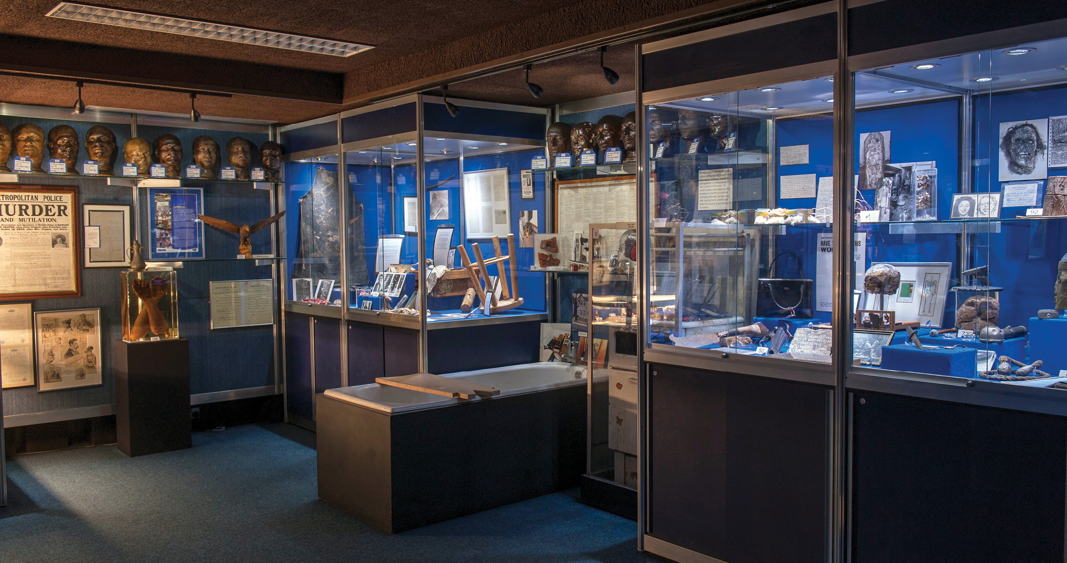 above Inside the Metropolitan Police’s Crime Museum at New Scotland Yard, 2015.