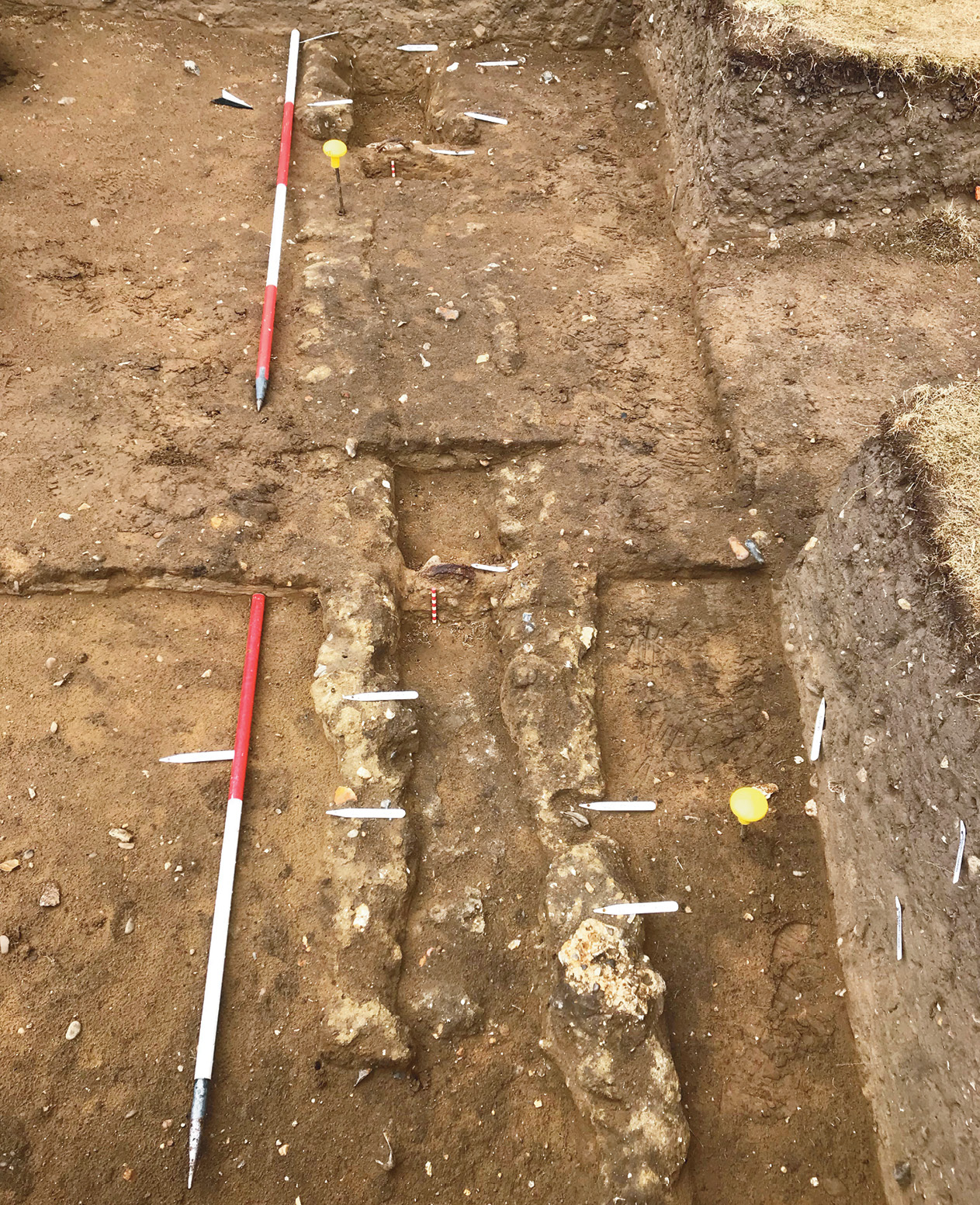Above The aqueduct would have originally had wooden pipes; today, all that survives are the iron collars that surrounded them. Above right A fragment of mortarium with a pristine maker’s mark identifying the potter as an individual called ‘Crispus’.