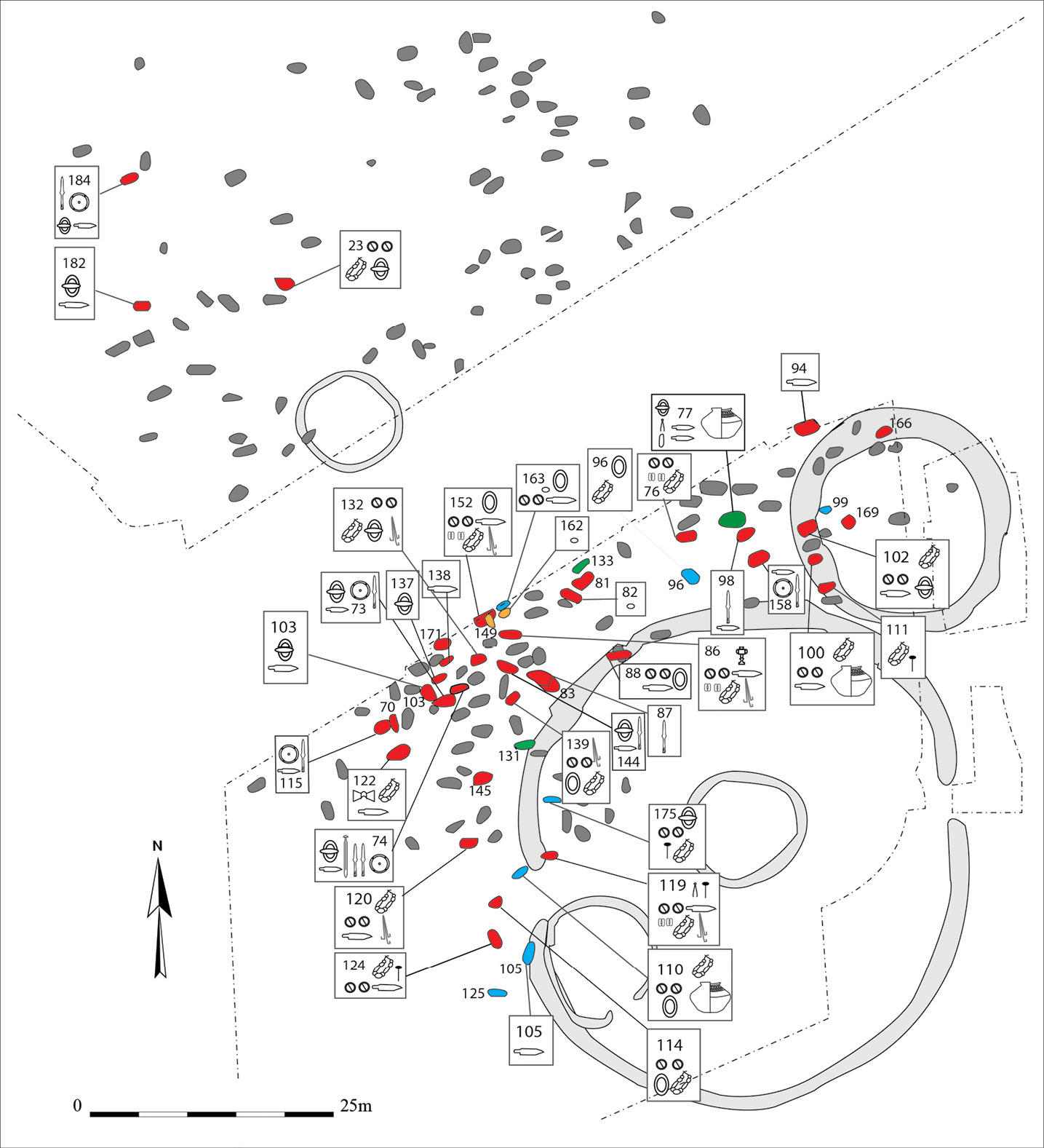RIGHT The cemetery at West Heslerton, in Yorkshire, includes 20 weapon burials.