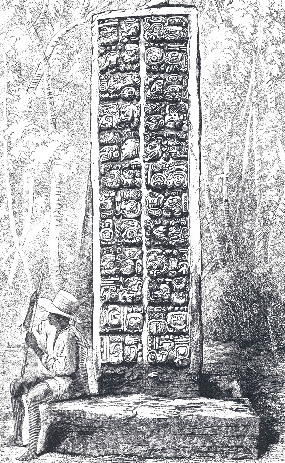 Above left Maya glyphs at Copán in Honduras, as drawn by Frederick Catherwood in 1841. His colleague, John Lloyd Stephens, guessed that the glyphs formed a writing system like the Egyptian hieroglyphs deciphered in the 1820s, but his insight was effectively ignored until the 1950s. Above A close-up of Maya glyphs. BELOW Still-undeciphered: a Rongorongo tablet from Easter Island (written in reverse boustrophedon style).