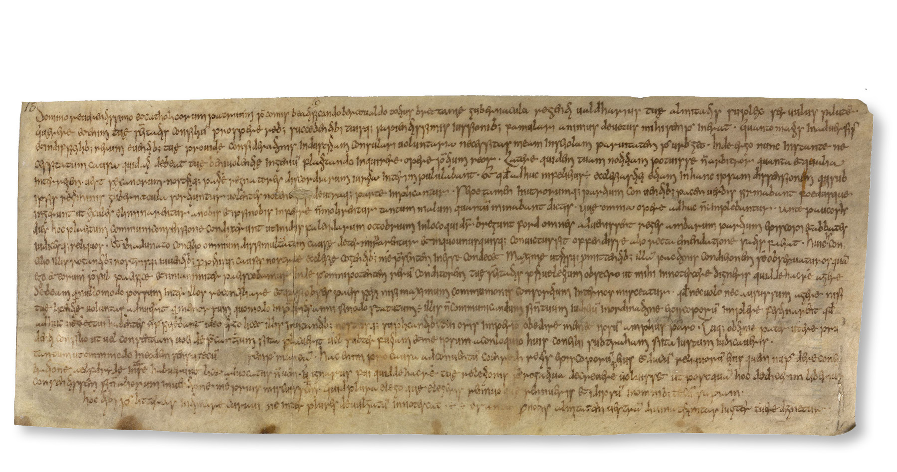 above The oldest surviving original letter written in England, from the Bishop of London to the Archbishop of Canterbury, dating from the early 8th century.