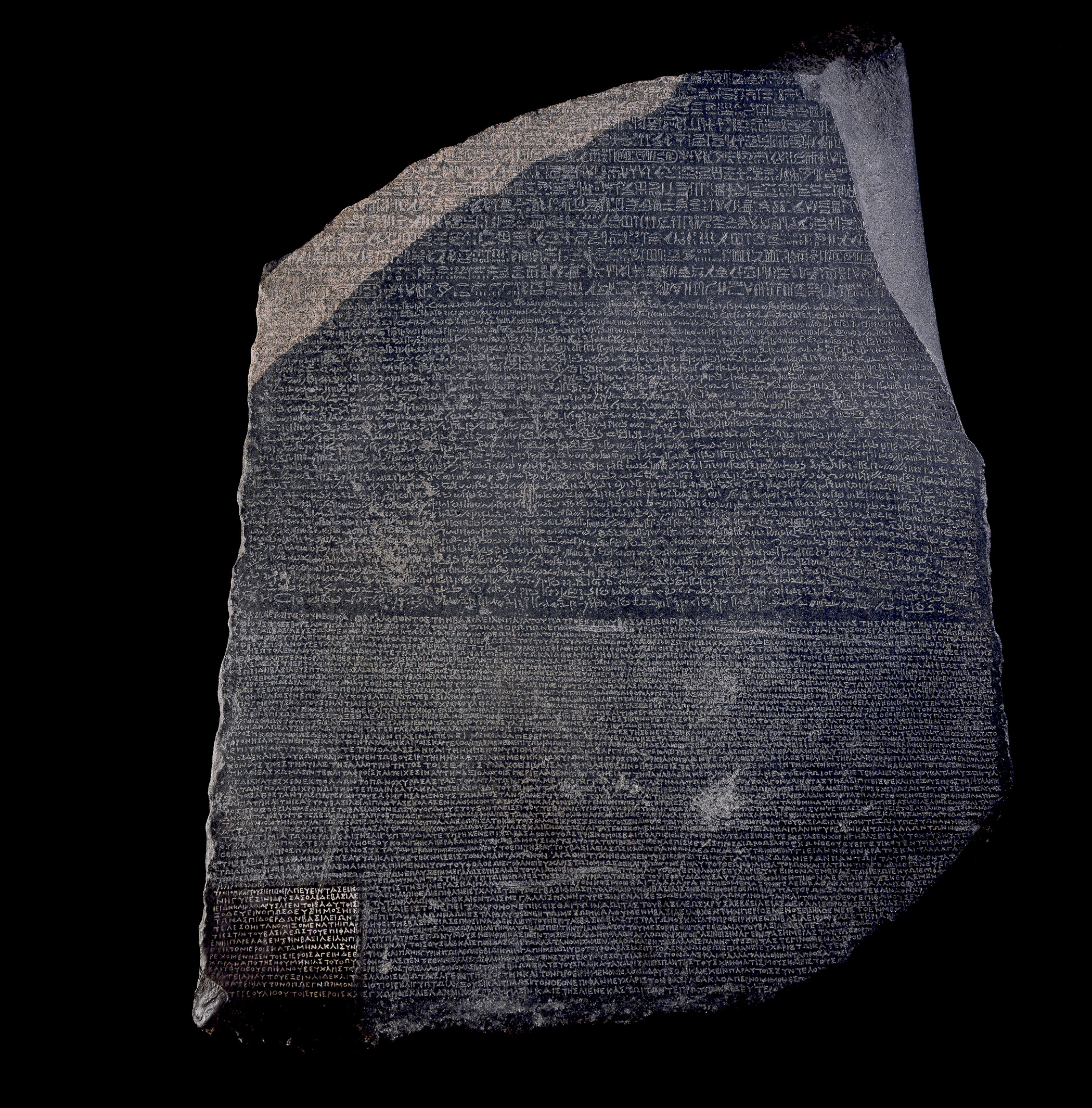 RIGHT Understanding hieroglyphs promised to unlock the secrets of ancient Egypt, but deciphering them was far from straightforward. A turning point came when the Rosetta Stone was discovered at Fort Saint Julien, in Rashid, in 1799. It bore a priestly decree from 196 BC, which was presented in three scripts: hieroglyphs, demotic, and Greek. This proved to be the key to deciphering hieroglyphs.